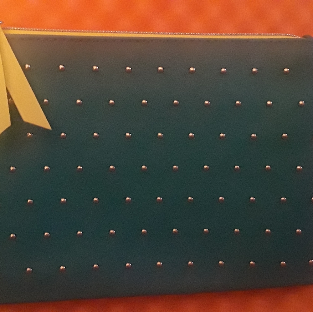Green studded makeup bag or clutch